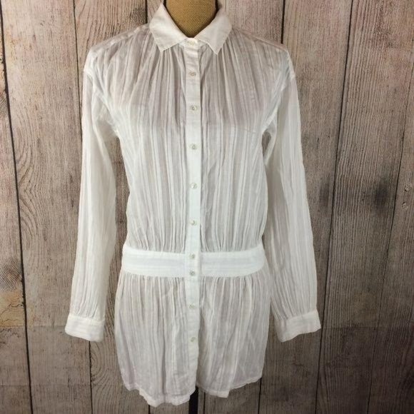 VINCE Women's Size XS White Semi Sheer Drop Waist Blouse Button Up Long Sleeve - Picture 1 of 8